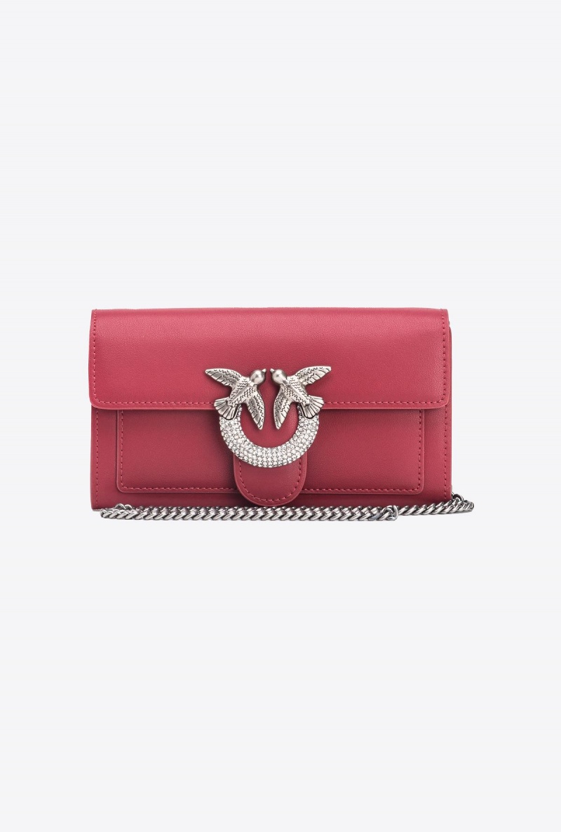 DARK RED-OLD SILVER Pinko Love Bag One Wallet with rhinestones | MYZDE87914
