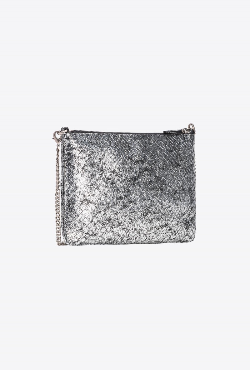 DARK SILVER-OLD SILVER Pinko Galleria crackle-effect crocodile Flat Love Bag | MYJZR93467
