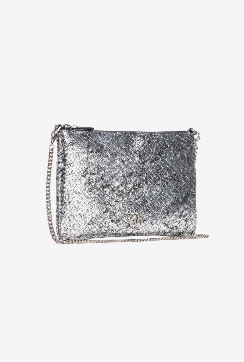 DARK SILVER-OLD SILVER Pinko Galleria crackle-effect crocodile Flat Love Bag | MYJZR93467
