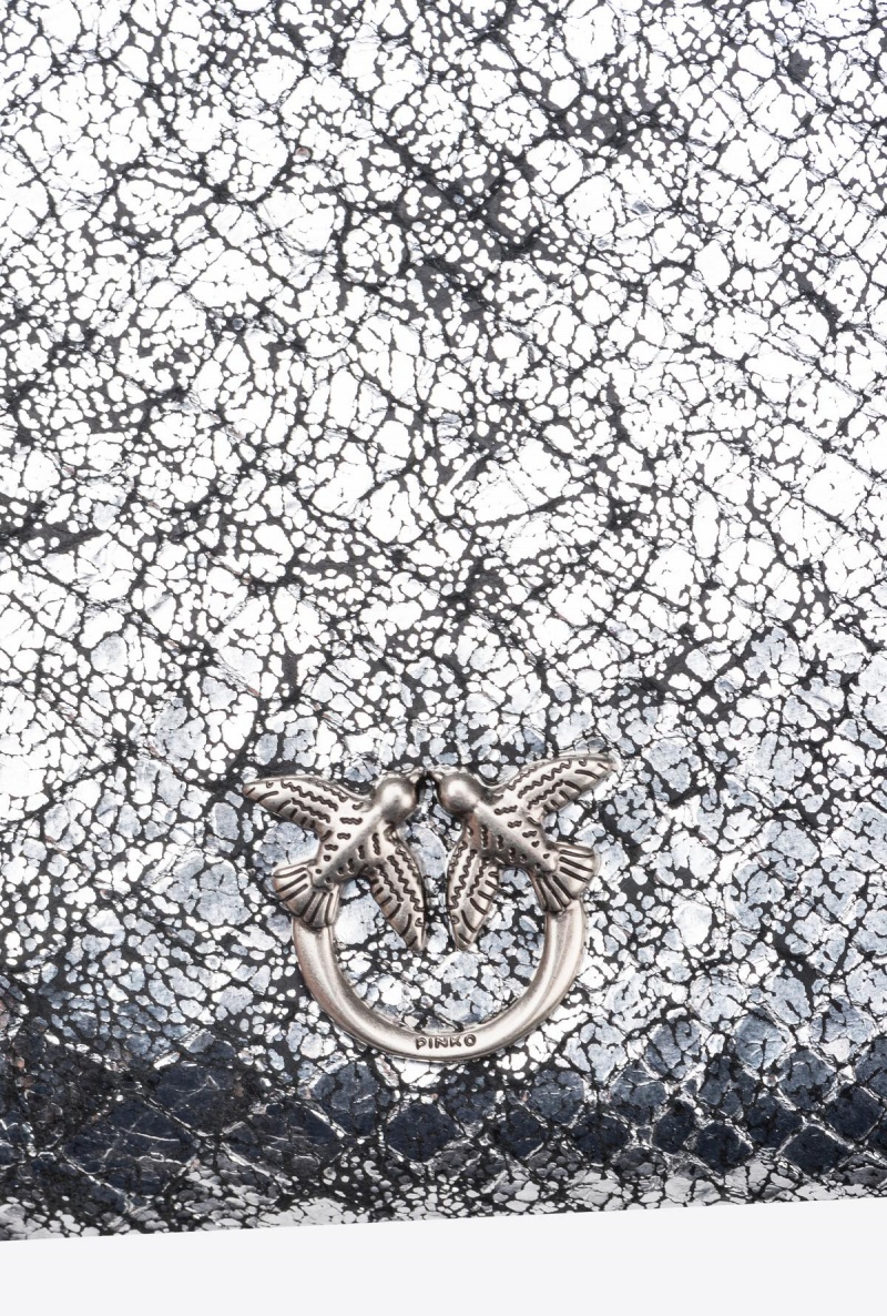 DARK SILVER-OLD SILVER Pinko Galleria crackle-effect crocodile Flat Love Bag | MYJZR93467