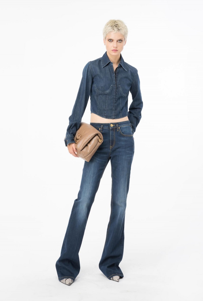 DARK VINTAGE WASH Pinko Cropped light denim bustier shirt | GMYUC29821