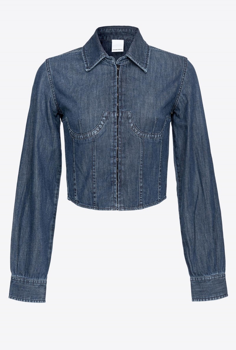 DARK VINTAGE WASH Pinko Cropped light denim bustier shirt | GMYUC29821
