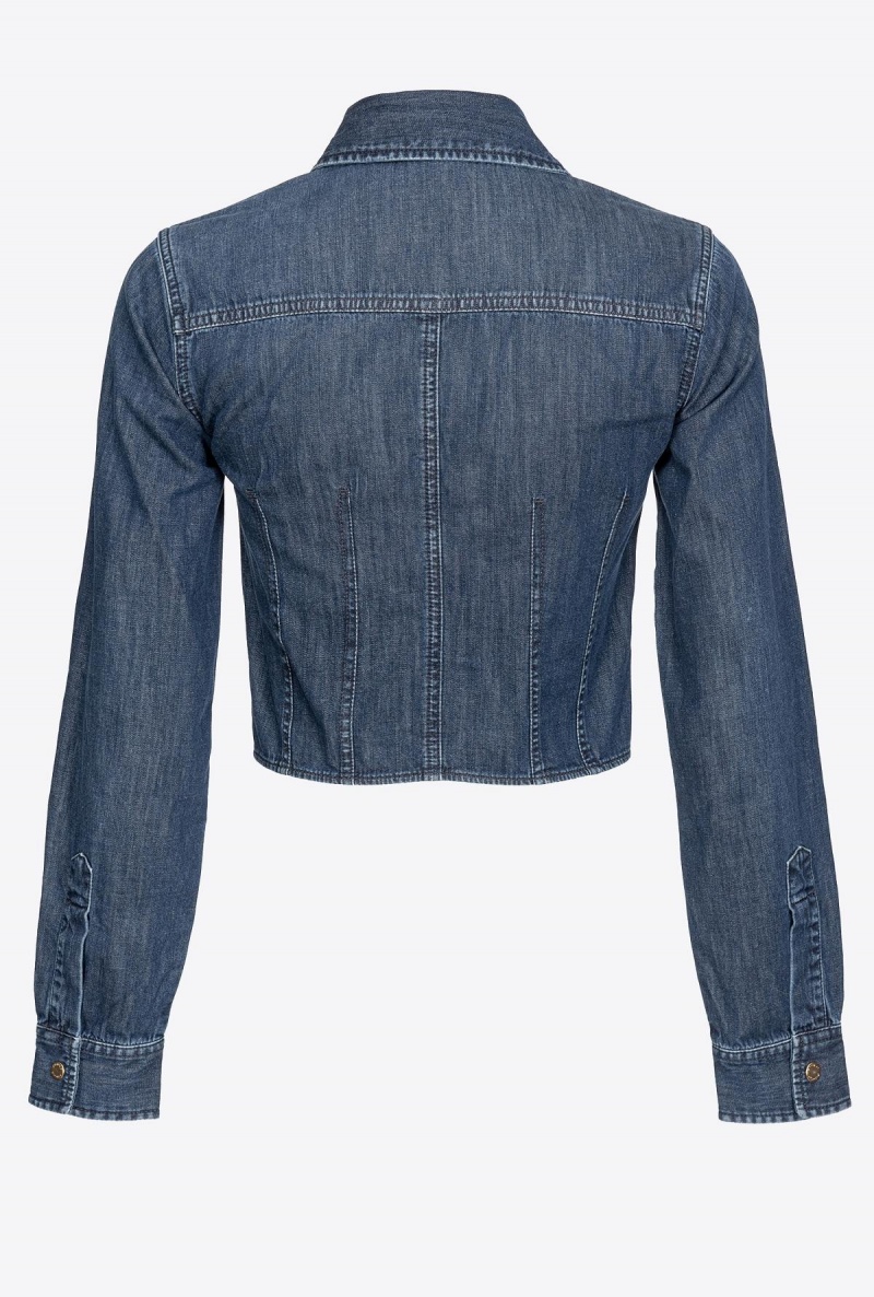 DARK VINTAGE WASH Pinko Cropped light denim bustier shirt | GMYUC29821