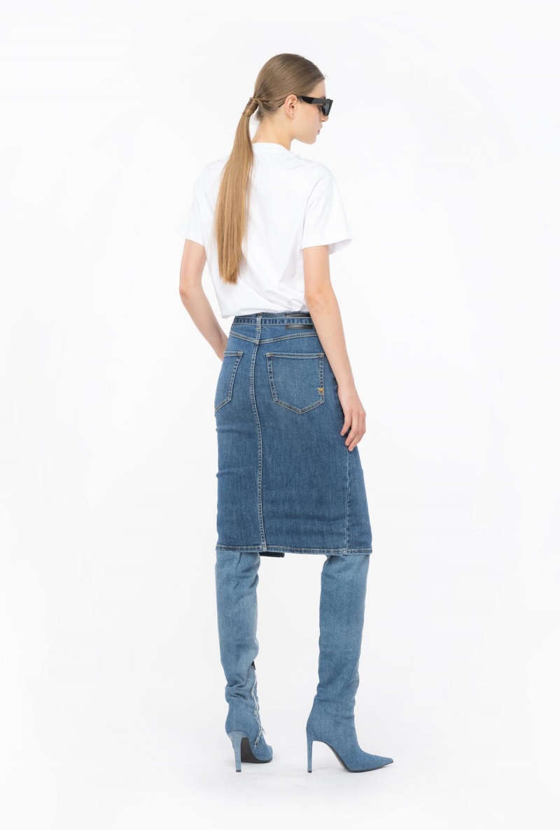 DARK WASH Pinko Denim midi skirt with belt | SMYVO29438