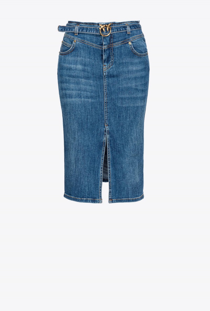 DARK WASH Pinko Denim midi skirt with belt | SMYVO29438