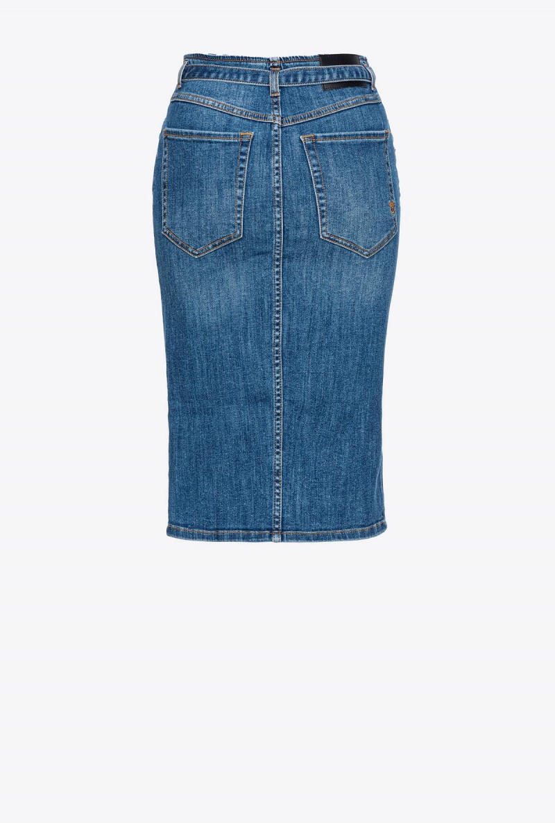 DARK WASH Pinko Denim midi skirt with belt | SMYVO29438