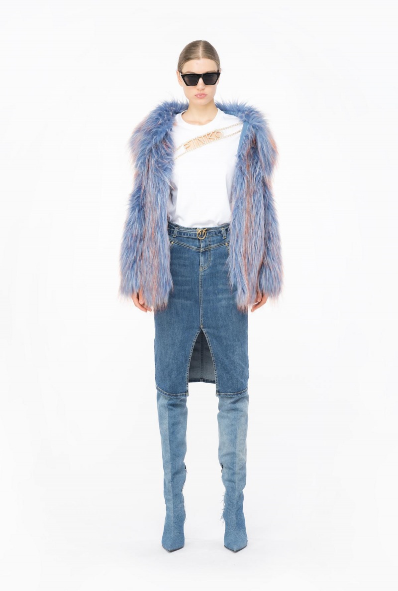 DARK WASH Pinko Denim midi skirt with belt | SMYVO29438