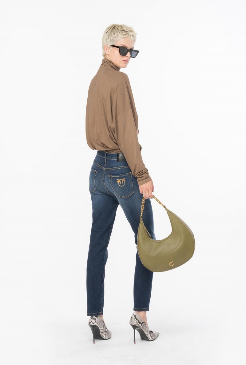 DARK WASH Pinko Skinny stretch denim jeans with embroidery on the back | GMYEC71485