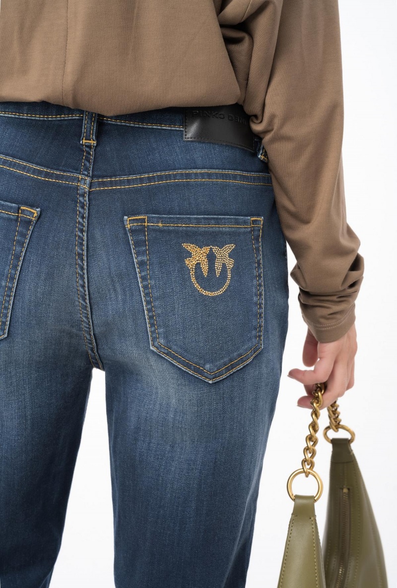 DARK WASH Pinko Skinny stretch denim jeans with embroidery on the back | GMYEC71485