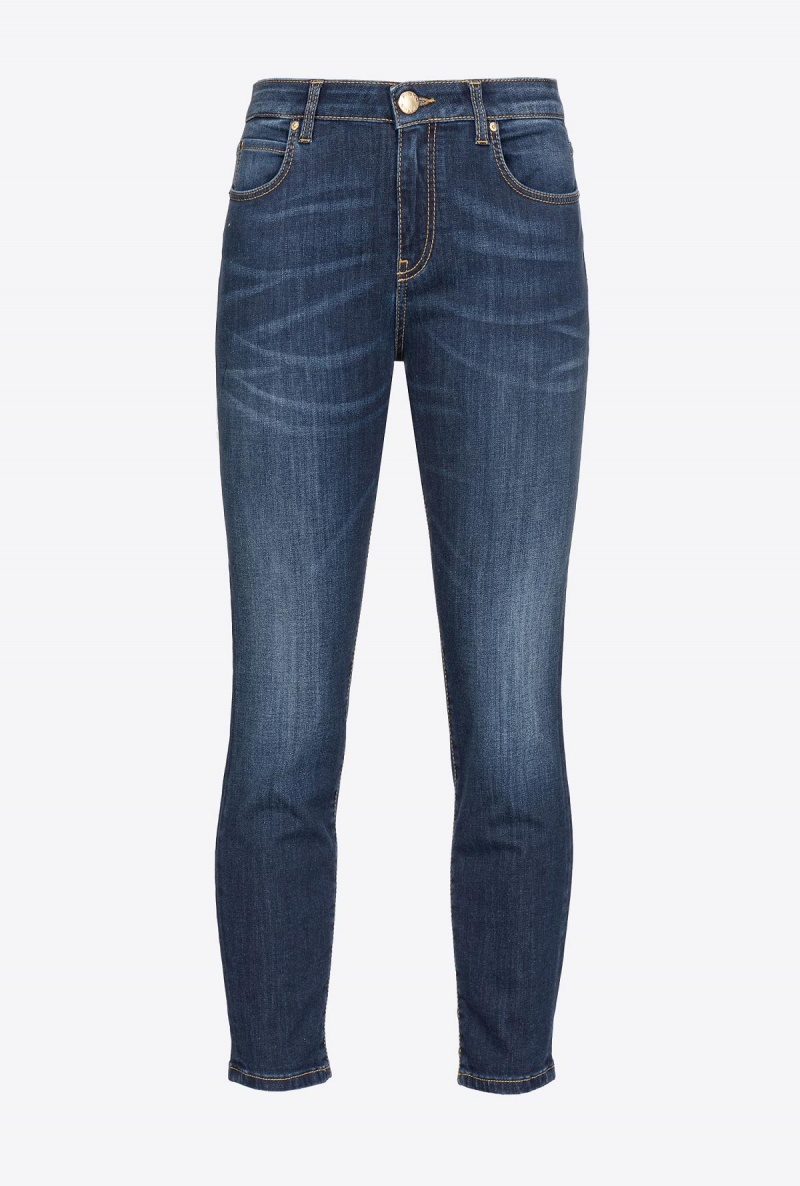 DARK WASH Pinko Skinny stretch denim jeans with embroidery on the back | GMYEC71485