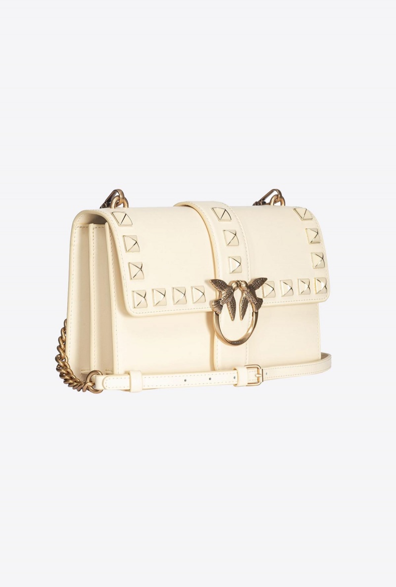 DOUBLE CREAM-ANTIQUE GOLD Pinko Classic Love Bag One Painted Studs | MYEAH25688