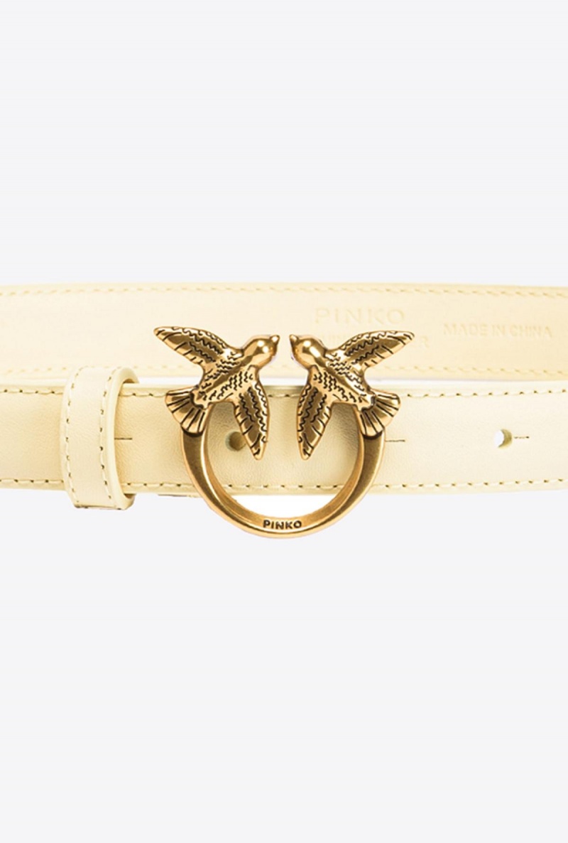 DOUBLE CREAM-ANTIQUE GOLD Pinko Love Birds thin leather belt 2cm | UMYTG73779