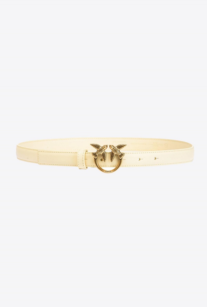 DOUBLE CREAM-ANTIQUE GOLD Pinko Love Birds thin leather belt 2cm | UMYTG73779