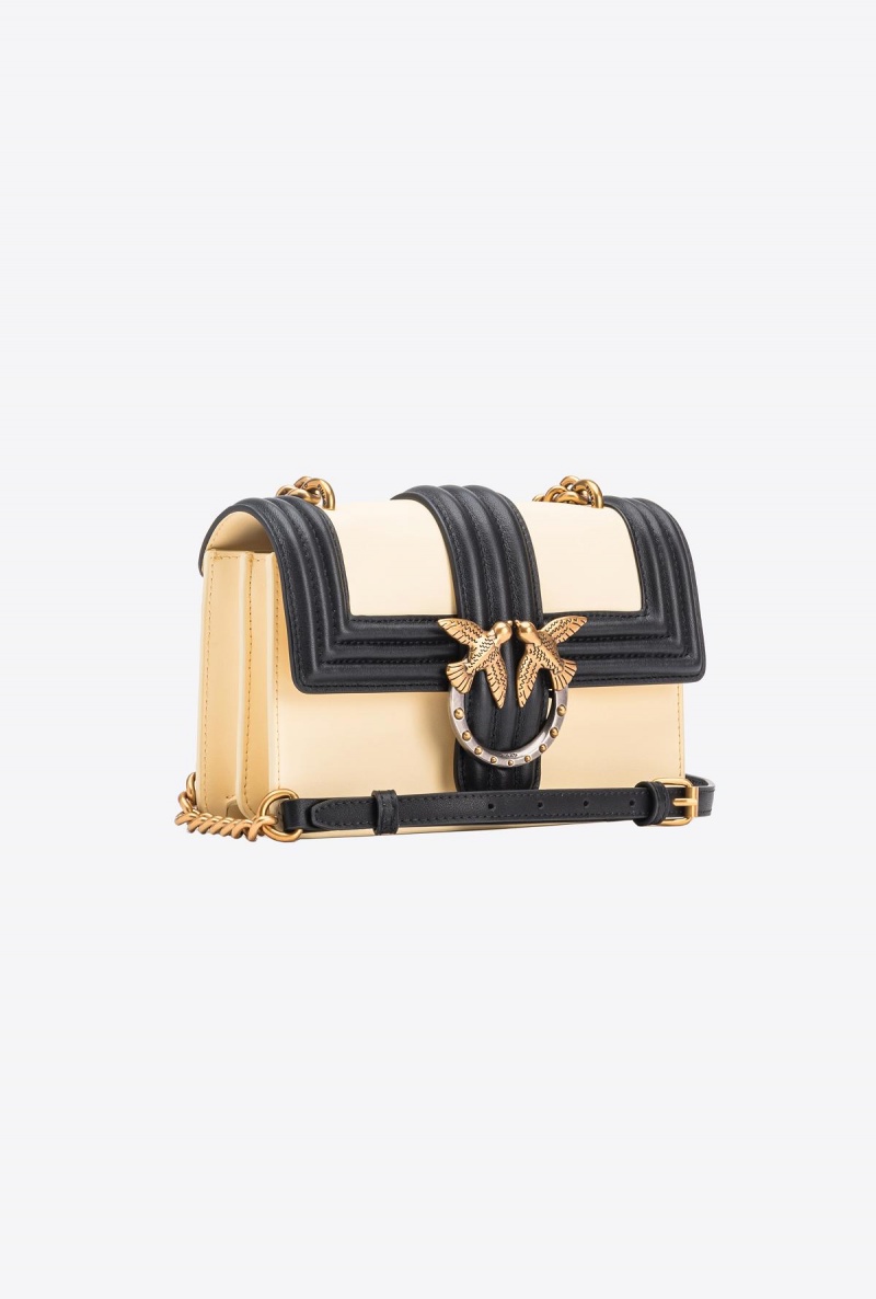 DOUBLE CREAM-ANTIQUE GOLD Pinko Mini Love Bag One with piping | MYZDE47028