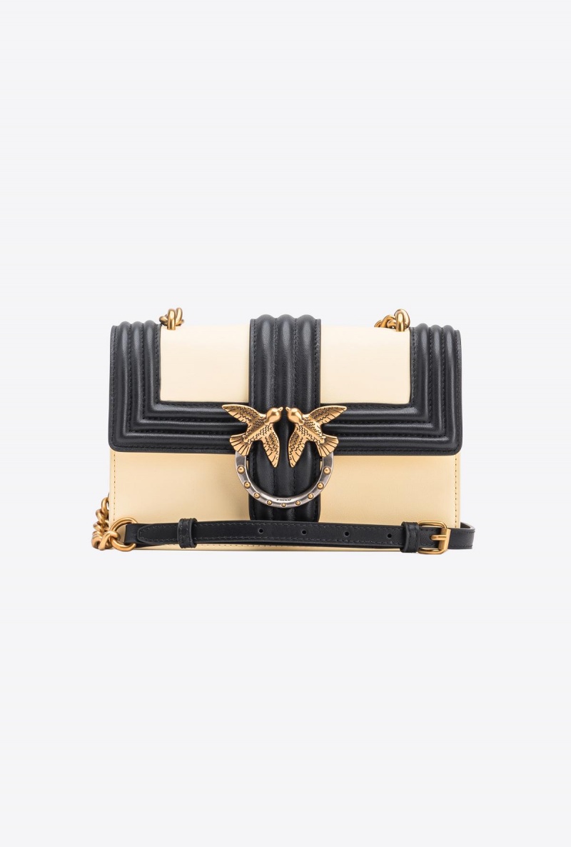 DOUBLE CREAM-ANTIQUE GOLD Pinko Mini Love Bag One with piping | MYZDE47028