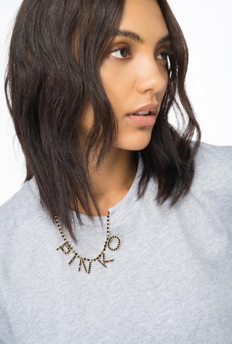 DRIZZLE GREY Pinko T-shirt with rhinestone necklace | MYQCS16114