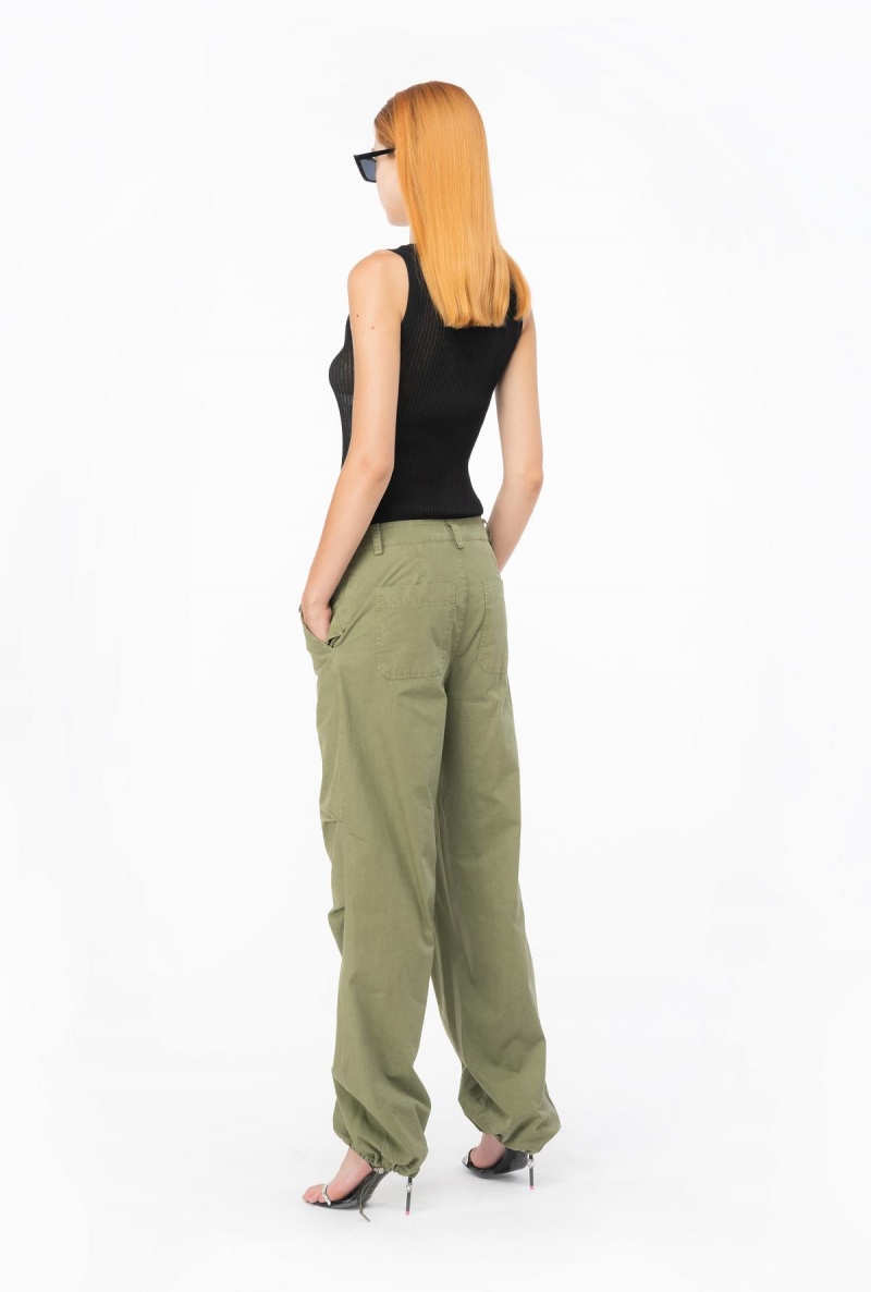 DUSTY OLIVE GREEN Pinko Coloured cotton utility trousers | MYDFL25393