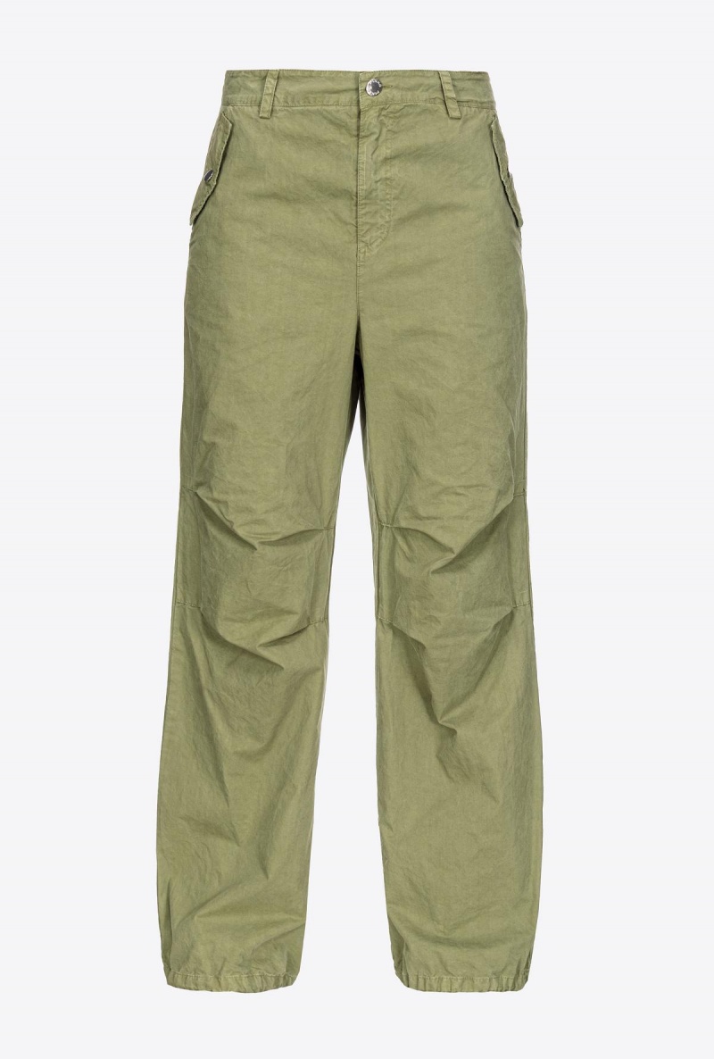 DUSTY OLIVE GREEN Pinko Coloured cotton utility trousers | MYDFL25393