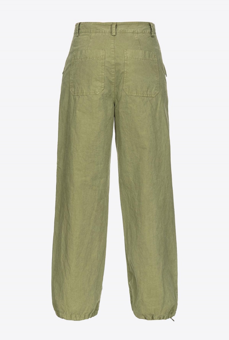 DUSTY OLIVE GREEN Pinko Coloured cotton utility trousers | MYDFL25393