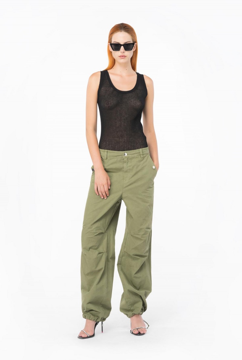 DUSTY OLIVE GREEN Pinko Coloured cotton utility trousers | MYDFL25393