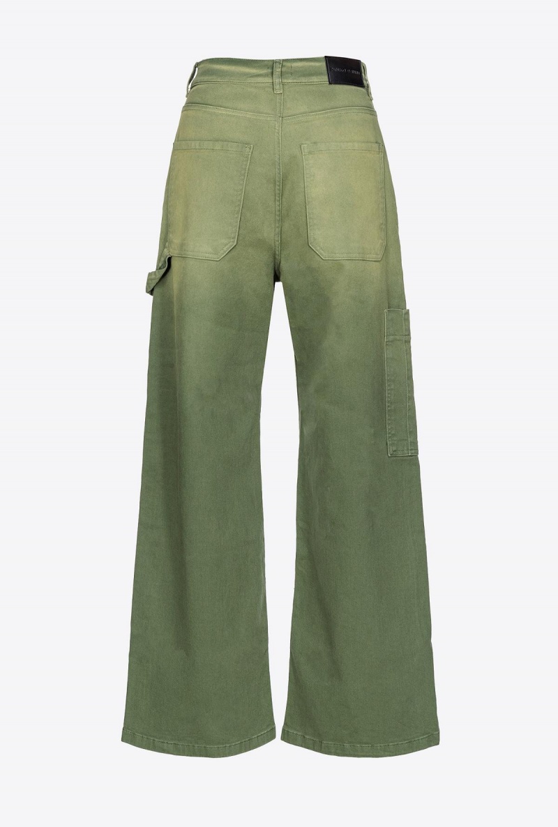 ECRU/GREEN Pinko Dégradé gabardine cargo trousers | MYJBT84195
