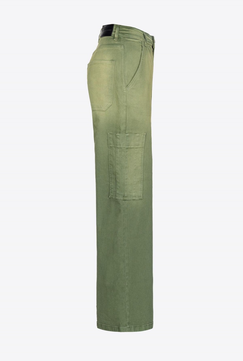 ECRU/GREEN Pinko Dégradé gabardine cargo trousers | MYJBT84195