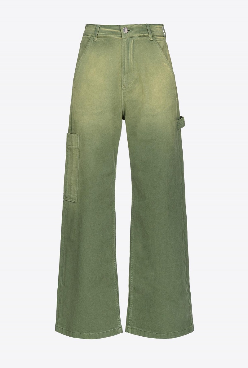 ECRU/GREEN Pinko Dégradé gabardine cargo trousers | MYJBT84195