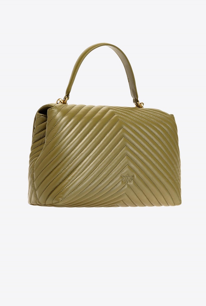 FIR GREEN-ANTIQUE GOLD Pinko Big Lady Love Bag Puff Chevron | MYEAH15525