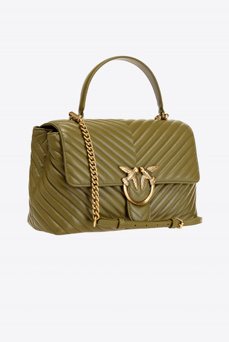 FIR GREEN-ANTIQUE GOLD Pinko Big Lady Love Bag Puff Chevron | MYEAH15525