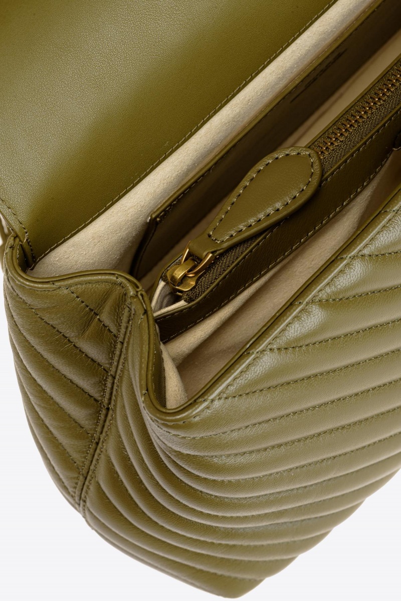 FIR GREEN-ANTIQUE GOLD Pinko Big Lady Love Bag Puff Chevron | MYEAH15525