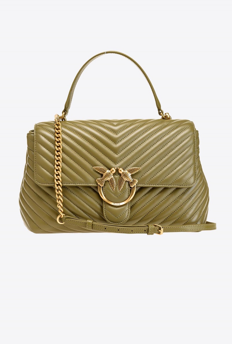 FIR GREEN-ANTIQUE GOLD Pinko Big Lady Love Bag Puff Chevron | MYEAH15525