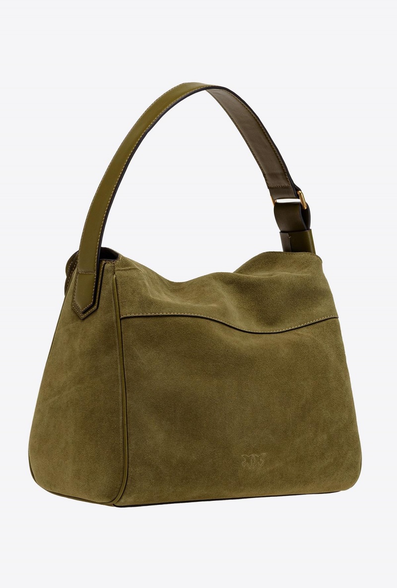 FIR GREEN-ANTIQUE GOLD Pinko Big Leaf Bag Hobo in suede | MYEAH15570