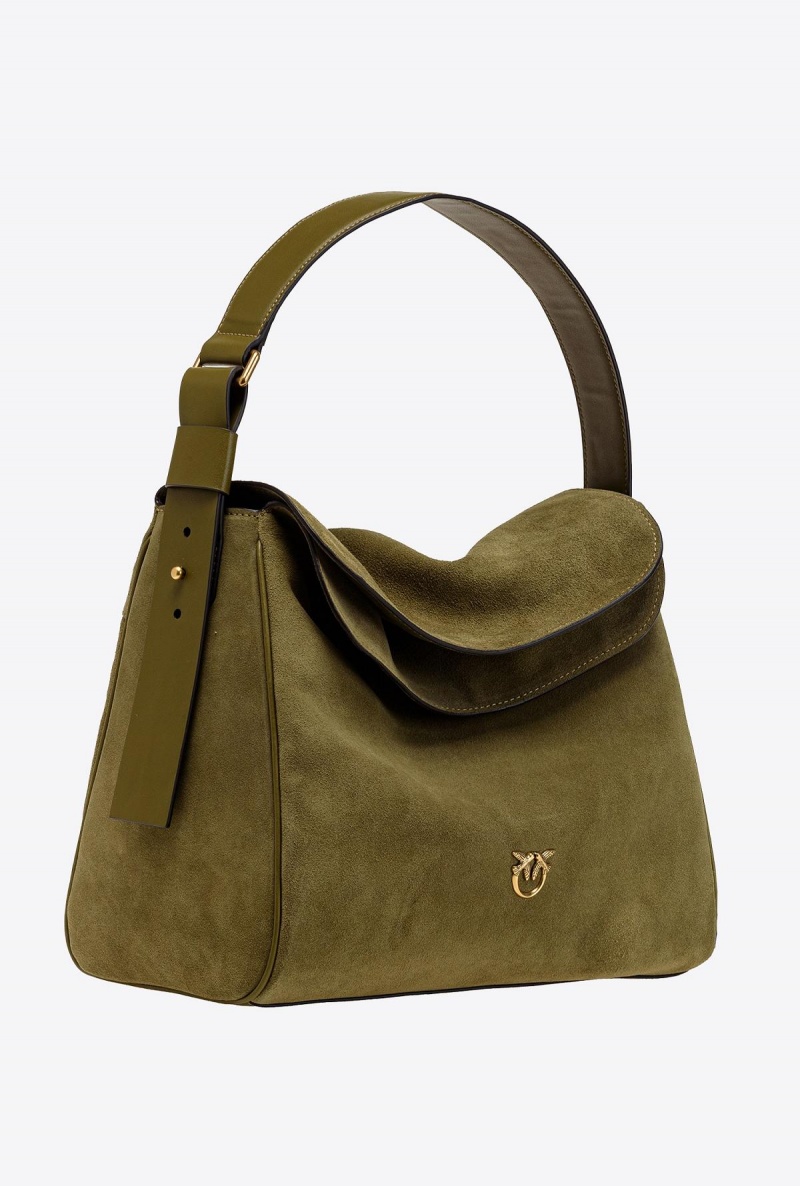 FIR GREEN-ANTIQUE GOLD Pinko Big Leaf Bag Hobo in suede | MYEAH15570