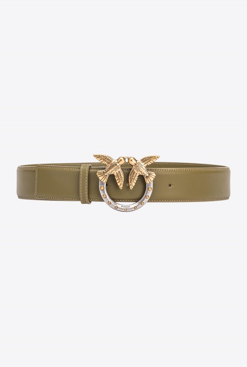 FIR GREEN-ANTIQUE GOLD Pinko High-waist Love Birds belt with studs 4cm | UMYTG59378