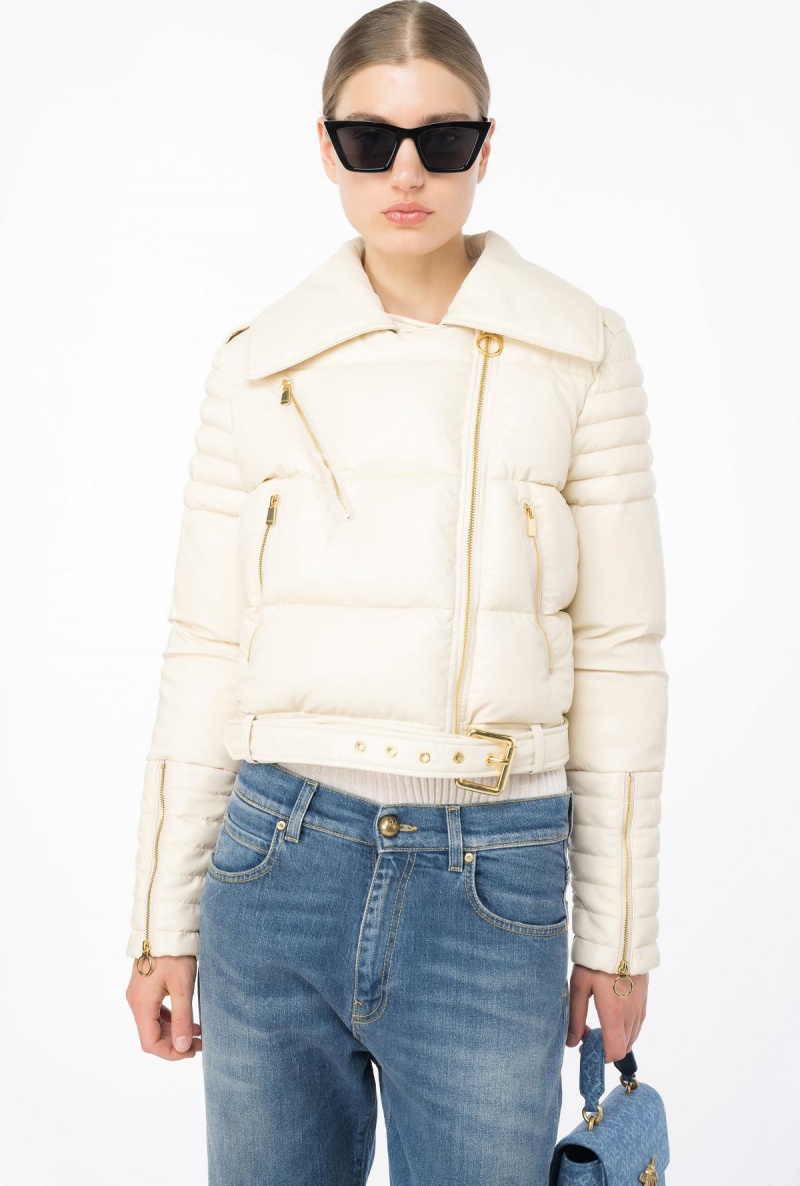 FOG BEIGE Pinko Light leather-effect padded biker jacket | SMYVO76136