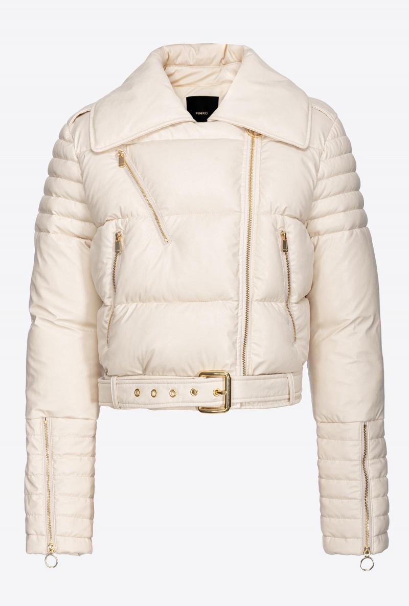 FOG BEIGE Pinko Light leather-effect padded biker jacket | SMYVO76136