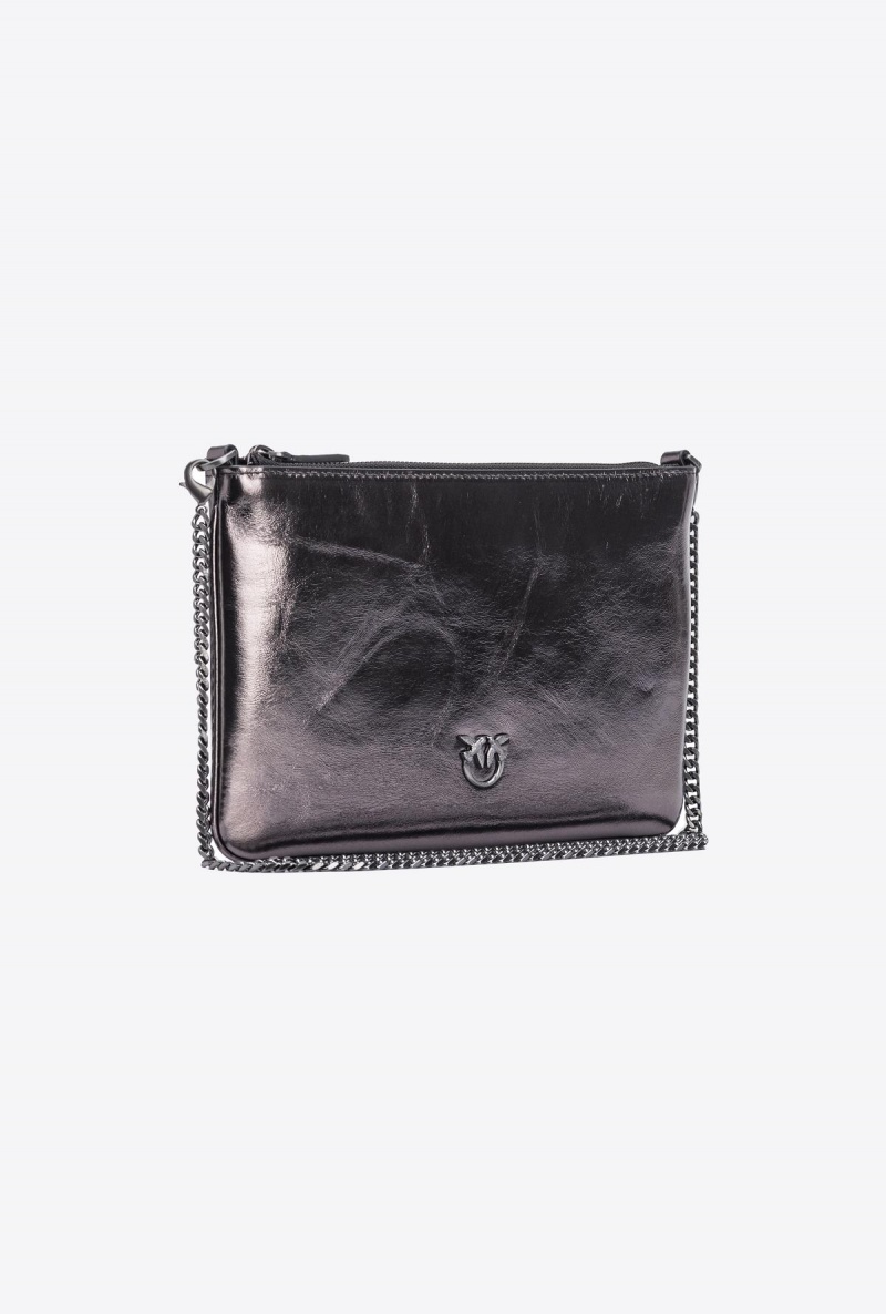 FREE GUNMETAL GREY-BLOCK COLOUR Pinko Galleria Classic Flat Bag in laminated leather | YMYVQ65519