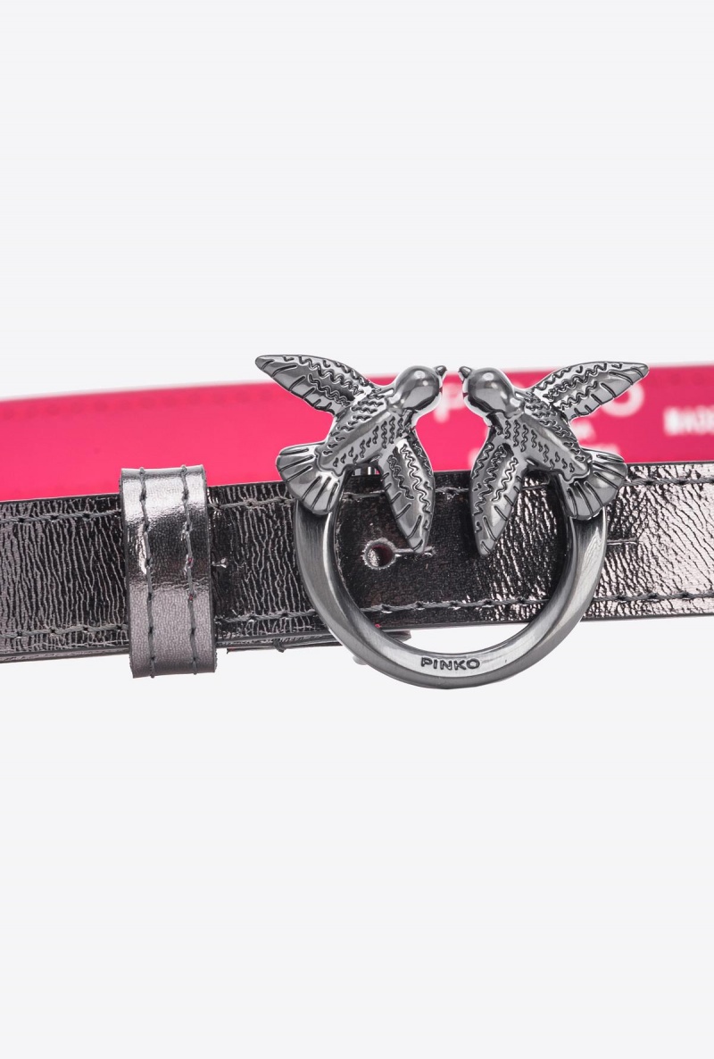 FREE GUNMETAL GREY-BLOCK COLOUR Pinko Galleria thin laminated belt with Love Birds 2cm | MYQAV83153