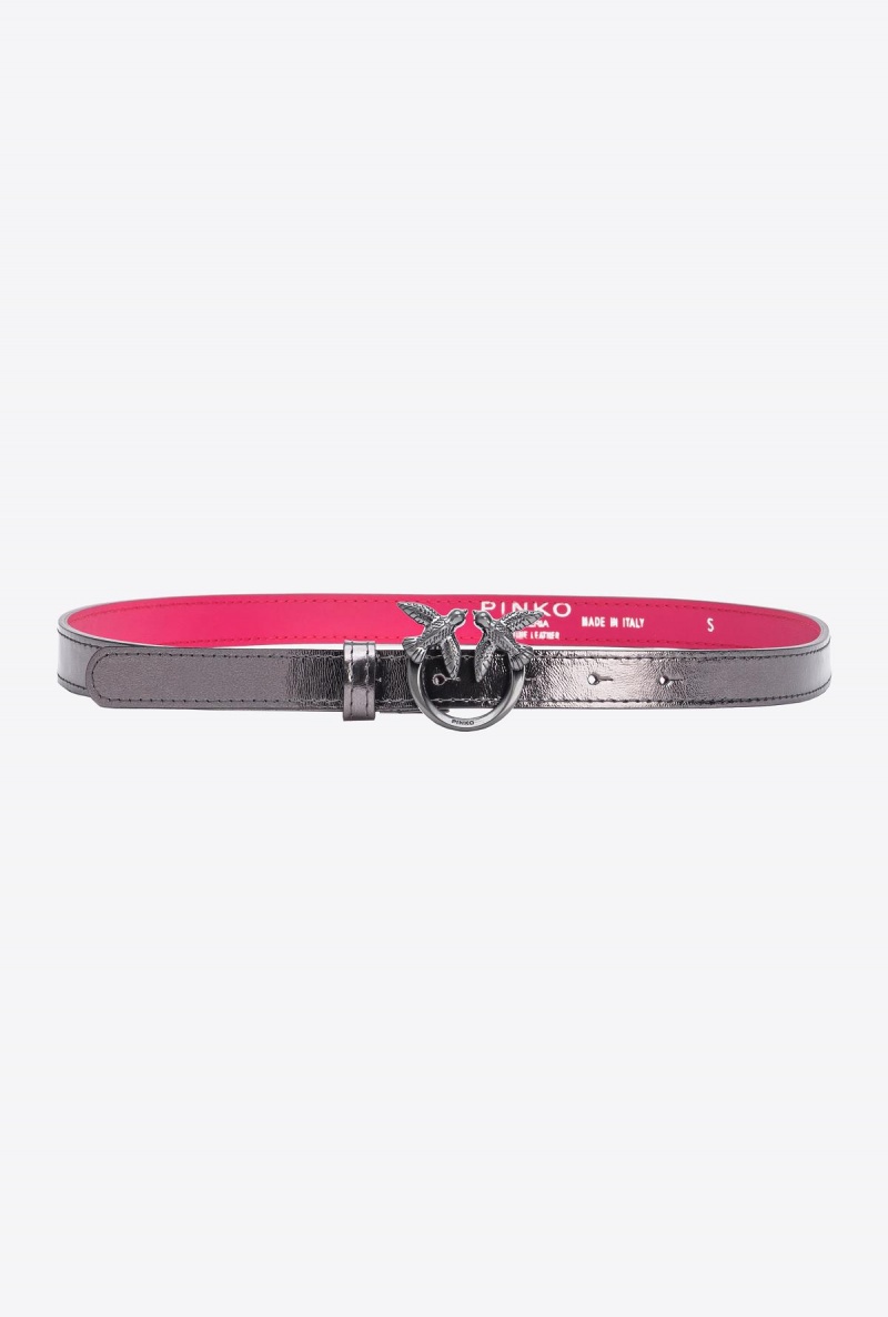 FREE GUNMETAL GREY-BLOCK COLOUR Pinko Galleria thin laminated belt with Love Birds 2cm | MYQAV83153