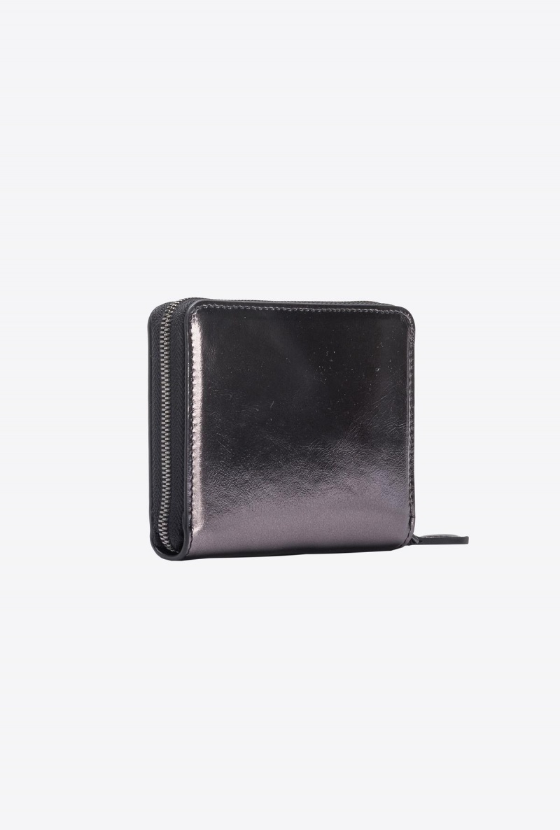 FREE GUNMETAL GREY-BLOCK COLOUR Pinko Galleria zip-around wallet in laminated leather | MYQAV90671