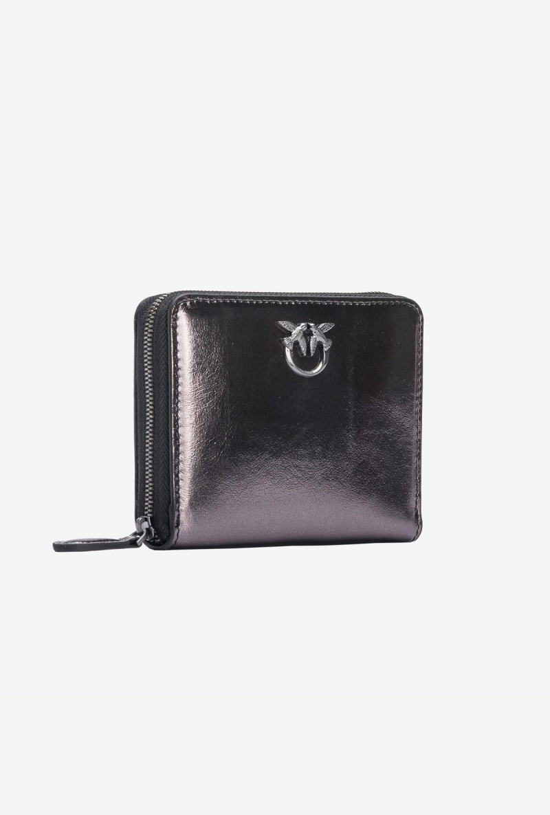 FREE GUNMETAL GREY-BLOCK COLOUR Pinko Galleria zip-around wallet in laminated leather | MYQAV90671