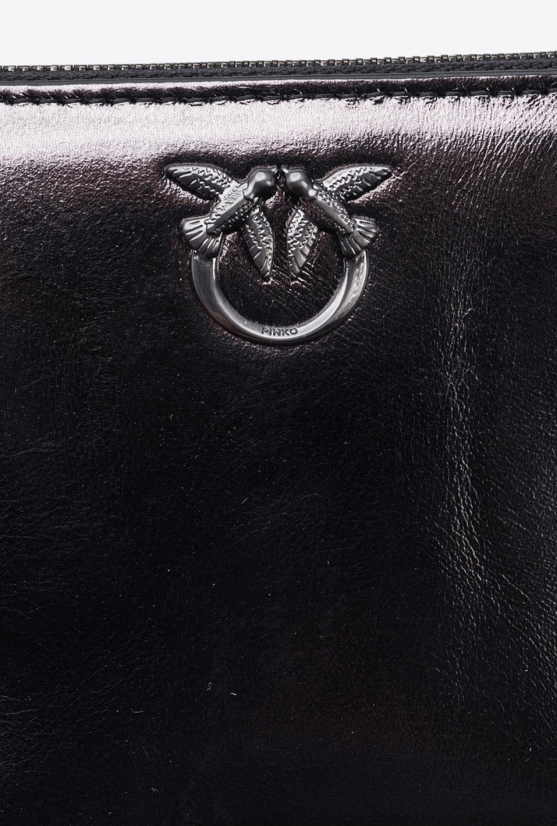 FREE GUNMETAL GREY-BLOCK COLOUR Pinko Galleria zip-around wallet in laminated leather | MYQAV90671