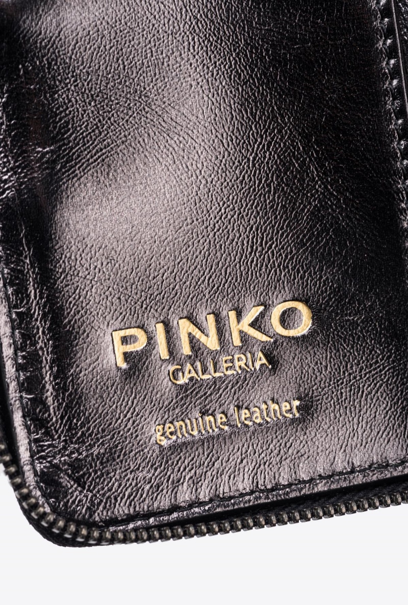 FREE GUNMETAL GREY-BLOCK COLOUR Pinko Galleria zip-around wallet in laminated leather | MYQAV90671