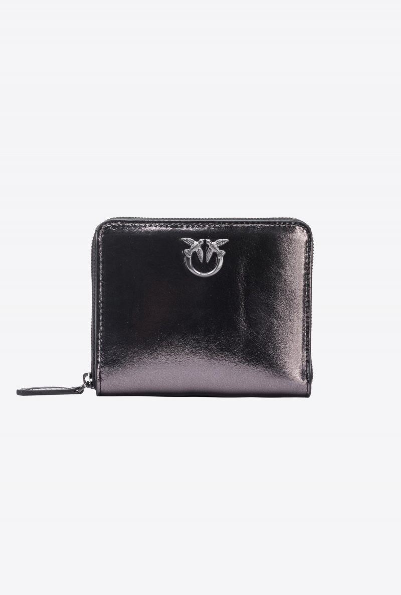 FREE GUNMETAL GREY-BLOCK COLOUR Pinko Galleria zip-around wallet in laminated leather | MYQAV90671