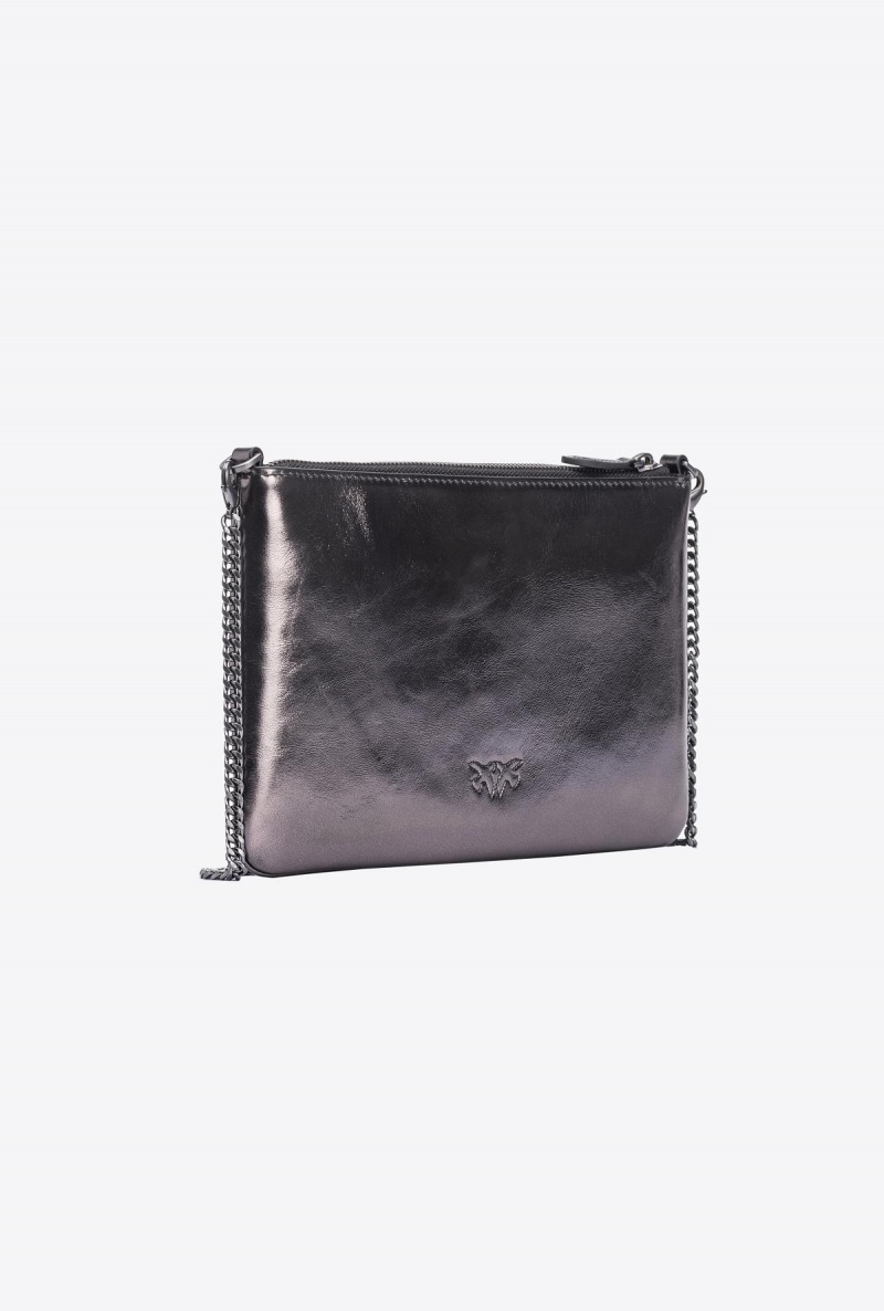 FREE GUNMETAL GREY-BLOCK COLOUR Pinko Galleria Classic Flat Bag in laminated leather | MYCVG16609