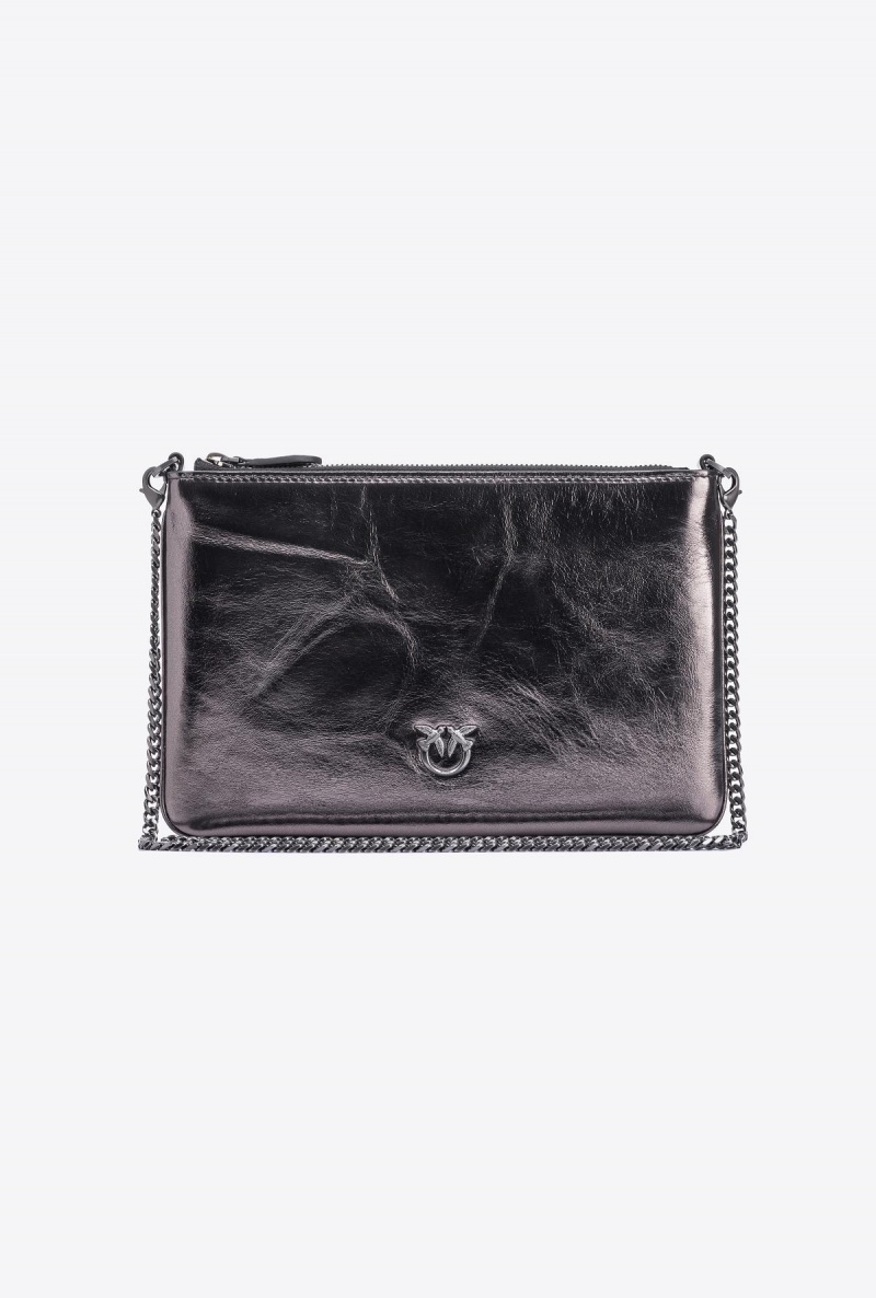 FREE GUNMETAL GREY-BLOCK COLOUR Pinko Galleria Classic Flat Bag in laminated leather | MYCVG16609