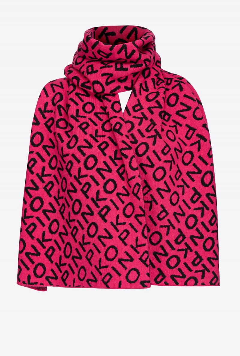 FUCHSIA/BLACK Pinko Branded cashmere-blend scarf | MYEAH64727