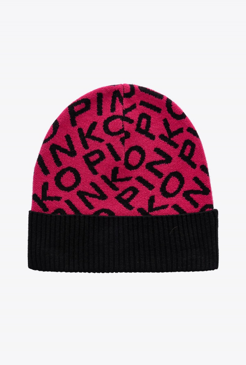 FUCHSIA/BLACK Pinko Branded knit beanie | GMYUC68979
