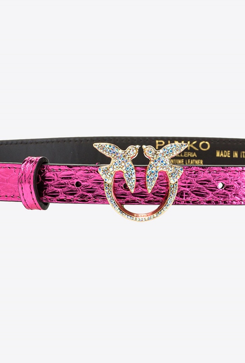 FUCHSIA-SHINY GOLD Pinko Galleria thin laminated reptile skin belt | PMYER48753