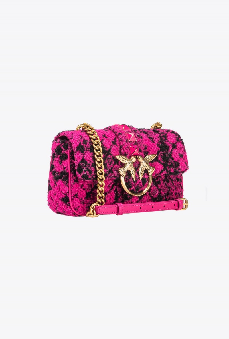 FUSCHIA/BLACK-ANTIQUE GOLD Pinko Mini Love Bag One in snake jacquard | UMYTG92678
